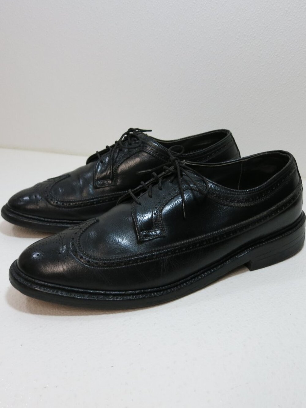 Black Leather Long Wingtip Brogue Dress Oxfords Men's Footwear Shoes Sz 10.5 C
